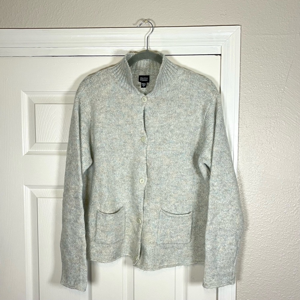 Eileen Fisher Cardigan Sweater Womens Large Heathered Long Sleeve Button Up Knit